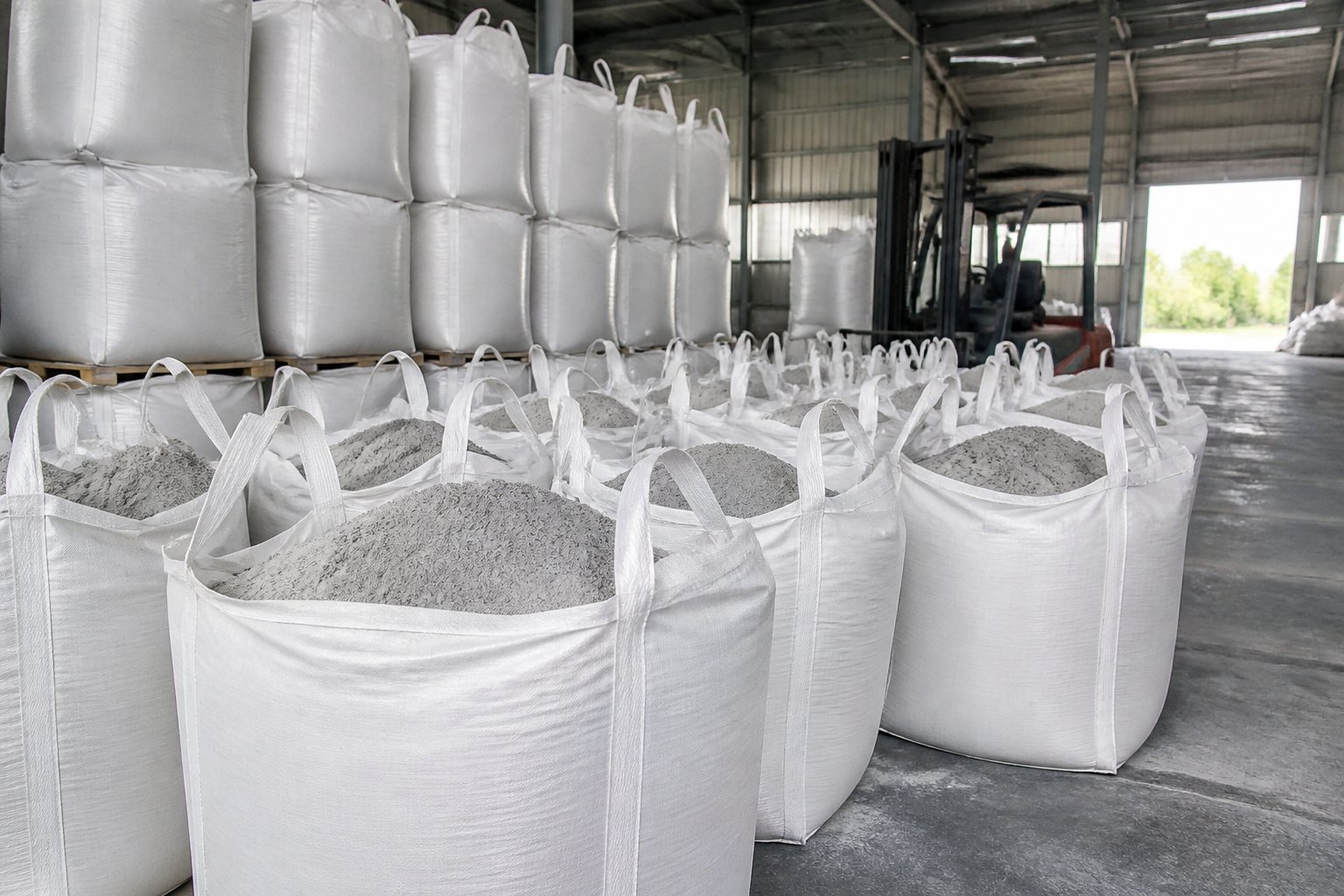 Fly ash jumbo bags (FIBC) in warehouse